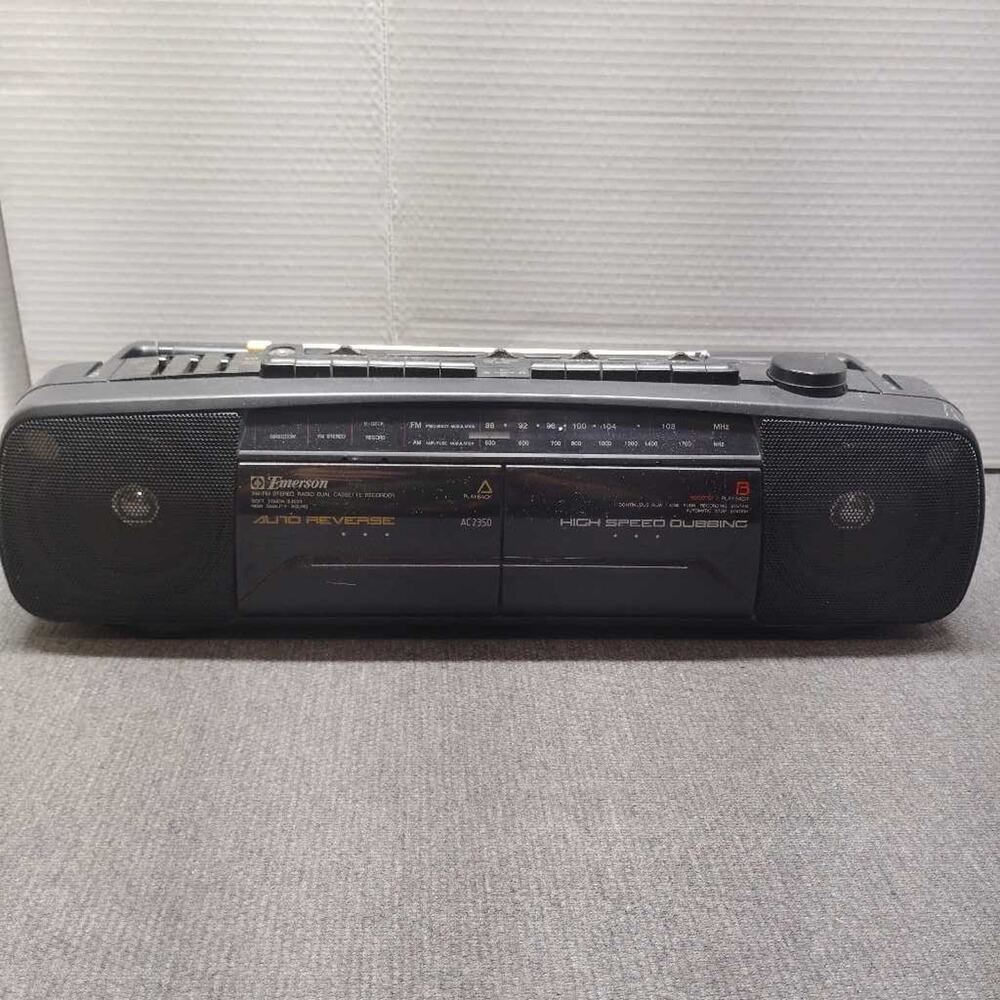Emerson AC2350 Boombox AM FM Radio Dual Cassette Tested No Cord